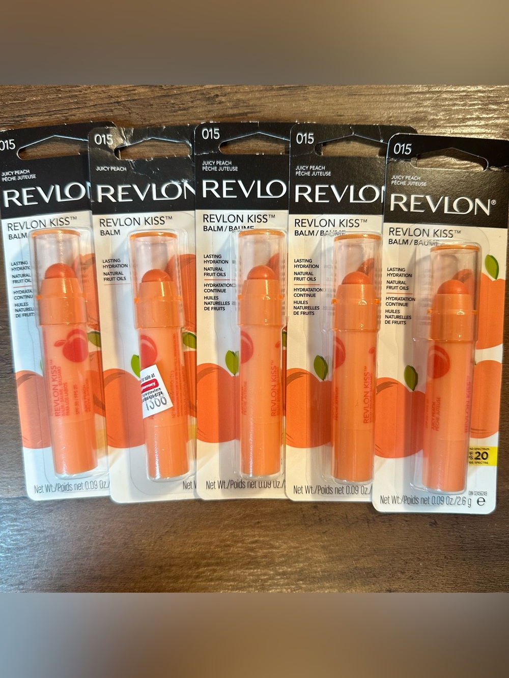 REVLON KISS BALM LASTING HYDRATION ~LOT OF 5 #015 JUICY PEACH~SPF20 HYDRATION
